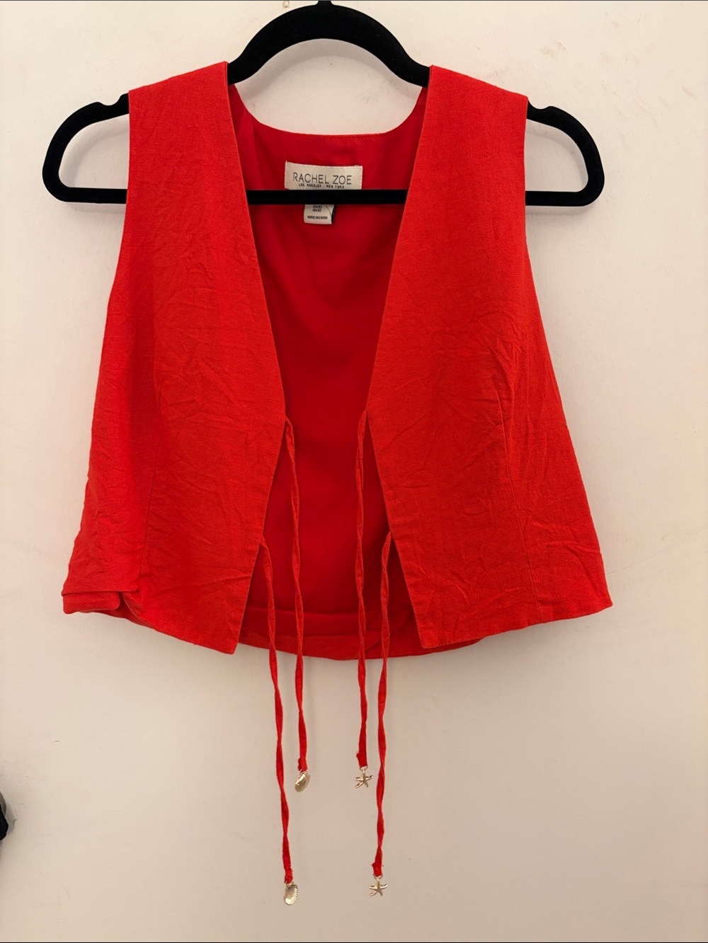 Rachel Zoe Bright Red Tie-Front Sleeveless Vest